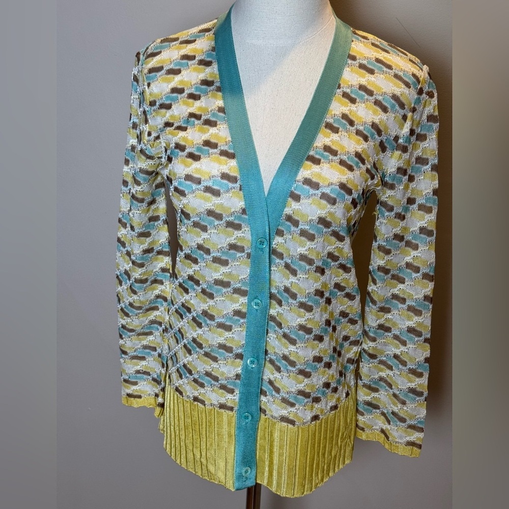 Missoni Blue and Yellow Geometric Cardigan Sweater - Size 8